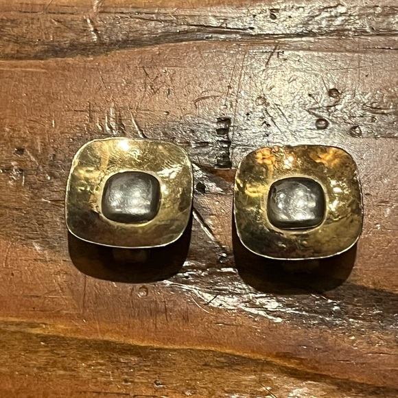 AMAZING! 14k and sterling james avery modern square earrings with clip on back - Picture 2 of 9